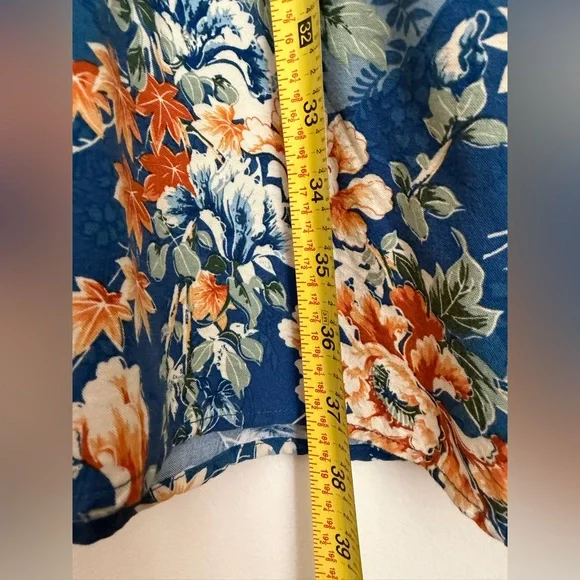 ANTHROPOLOGIE Tiny Gaina Dress XL Blue Floral Print Long Sleeve Pockets